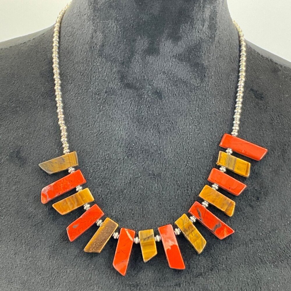 Rust & Brown Beaded‎ Statement Necklace With Silver-Tone Clasp